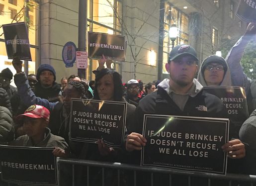 Meek Mill supporters rally outside Philadelphia's City courthouse. LBWPhoto